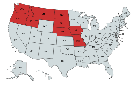 This is a map of the states traveled by Lewis and Clark.